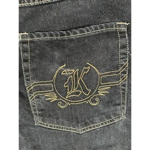 Vintage Y2K Kani Gold Shorts Raw Hem Blue Dark Wash Denim Jean 13" Inseam Sz 46‎ - Picture 9 of 11